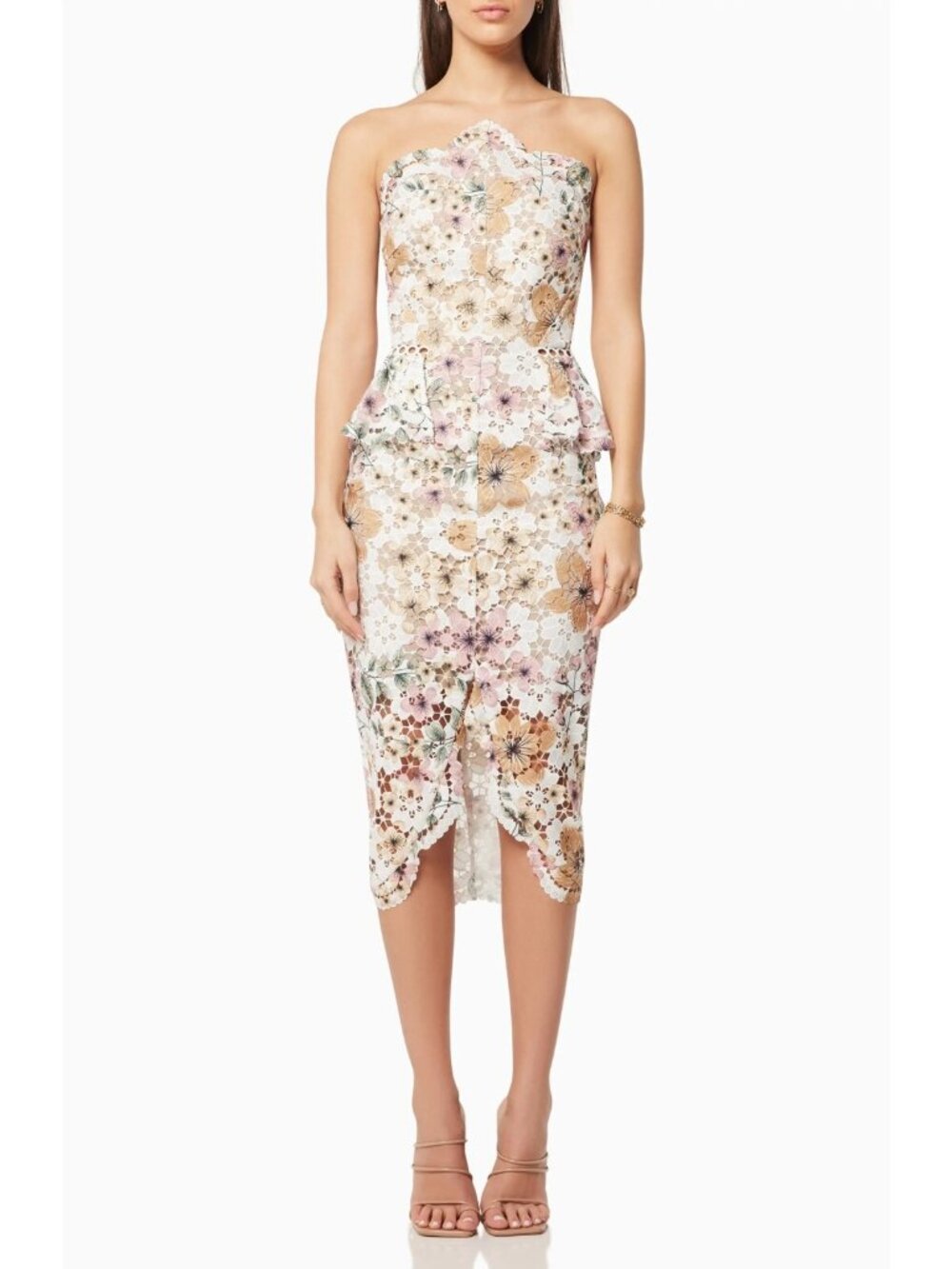 Elliatt Times Women's Floral Strapless Lace Midi Party Cocktail Dress Size L